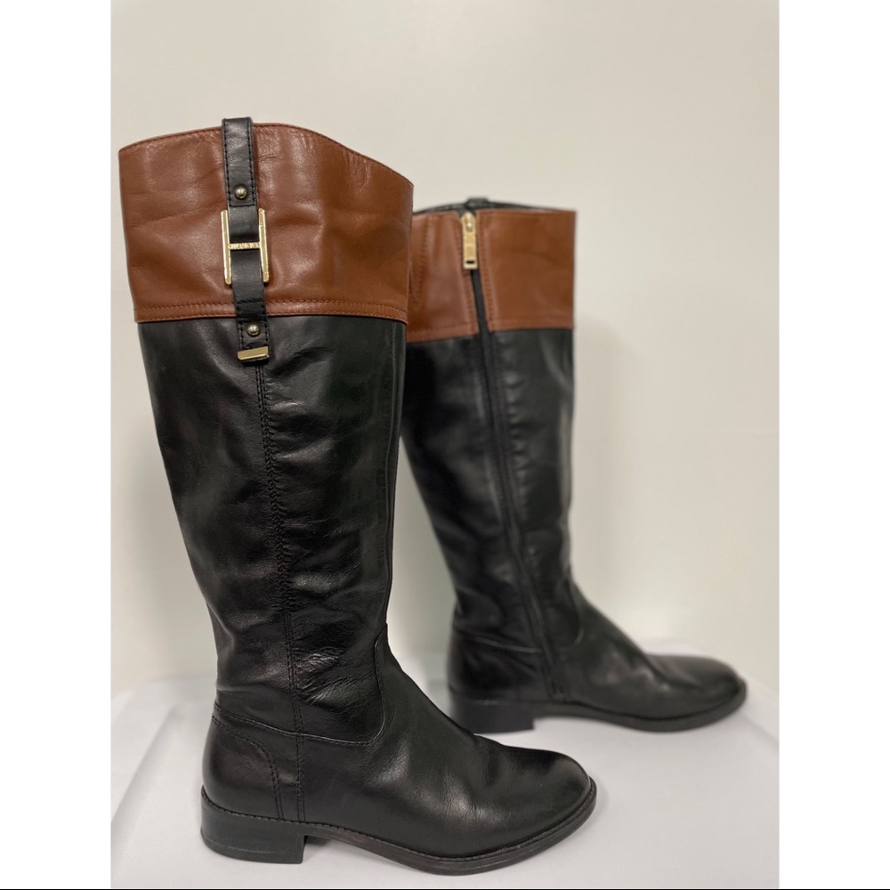 Tommy Hilfiger Gibsy Leather Riding Boots Black & Brown Size 6.5 - Picture 4 of 8